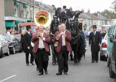 jazz band forleads procession in Hampshire